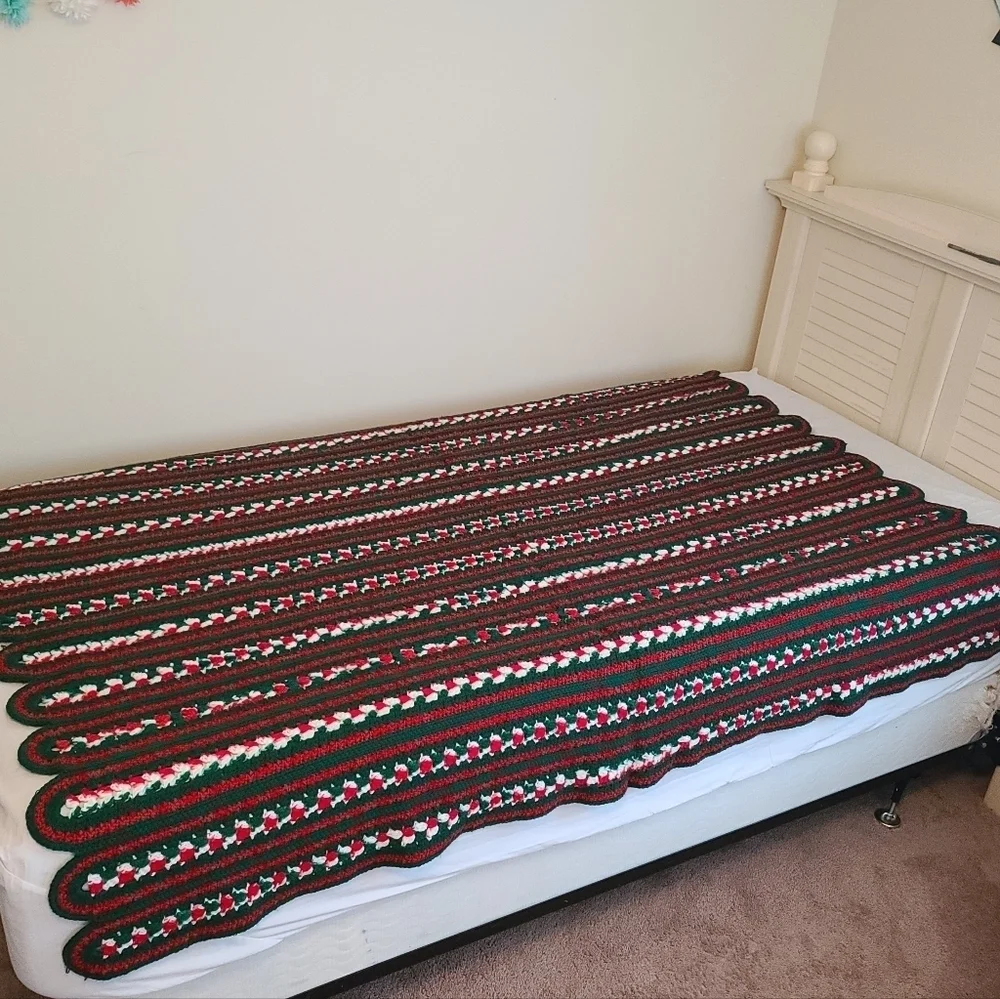 Handmade Crocheted Knitted Christmas Blanket Throw
